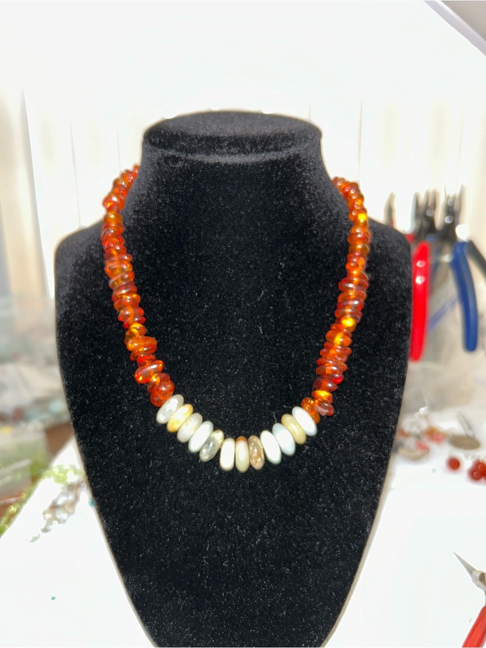 Amber and Jade Statement Beaded Necklace Handmade